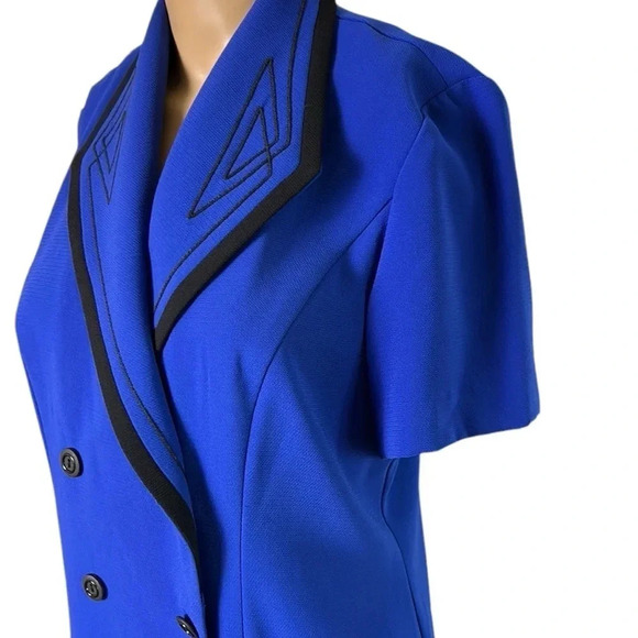 Vintage dress,Blue coat dress,midi,double breasted,embroidered, 80s, flattering - Picture 3 of 13